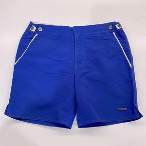 Parke & Ronen Blue 6” Catalonia Solid Stretch Swim Short Size 28